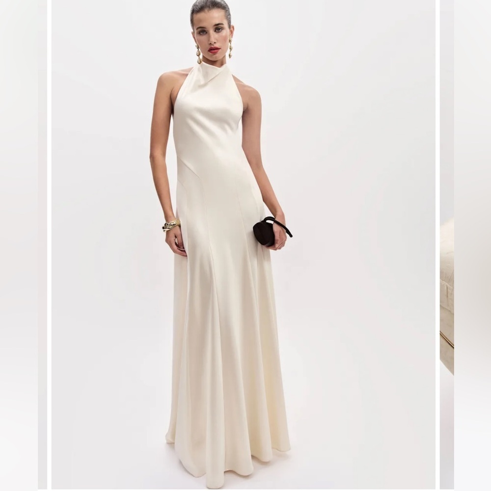 NEW Reformation Roy Satin Dress 12 Fior Di Latte High Neck Bridal Wedding NWT